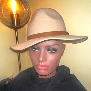 Tan Ladies Hat Fedora style with Brown Band